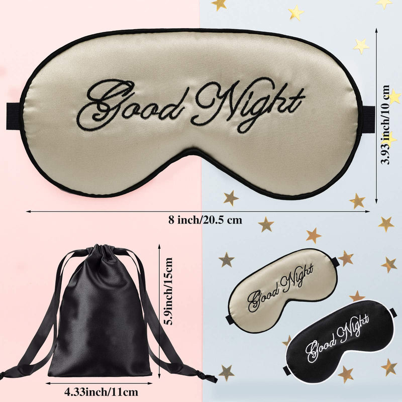 2 Pieces Silk Sleep Mask Eye Cover Lightweight Adjustable Eyeshades Mask Satin Sleeping Eye Blinder Night Eyeshade Cover with 2 Pieces Storage Bags for Women Men Kid Night Sleep (Beige, Black) Beige, Black - NewNest Australia