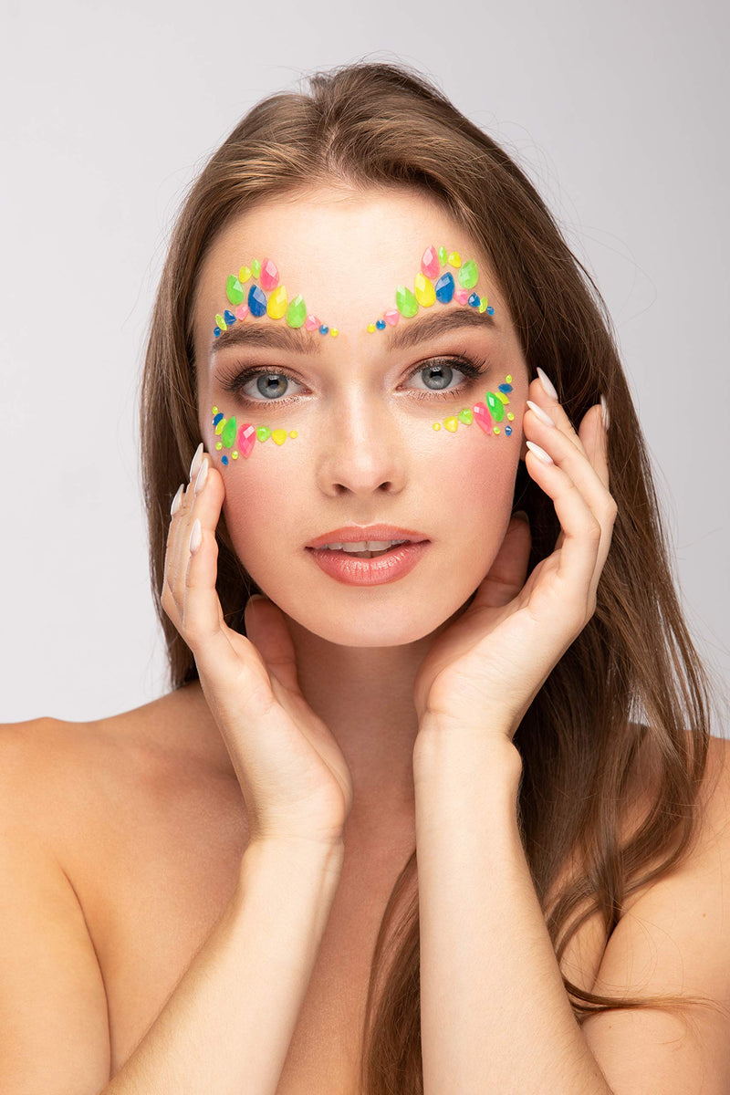 Glow in the Dark Face Jewels by Moon Glow - Festival Face Body Gems, Crystal Make up Eye Glitter Stickers, Temporary Tattoo Jewels (Glow Girl) Glow Girl - NewNest Australia
