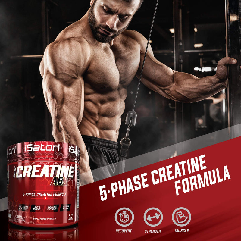 iSatori Creatine A5X Advanced 5-Phase Creatine Monohydrate Powder for Muscle Growth, Strength Building, & Recovery - Dietary Supplement for Training & Weight Lifting - Unflavored (50 Servings) - NewNest Australia