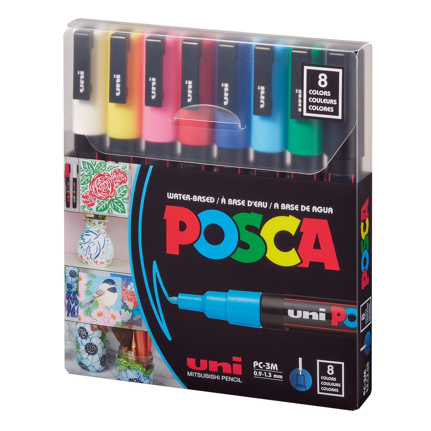 Posca Paint Marker Pen - Fine Point - Set of 8 (PC-3M8C), Multicolor