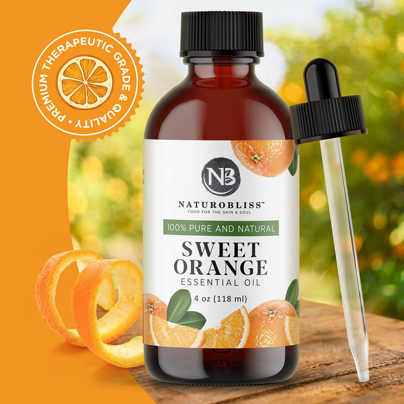 NaturoBliss 100% Pure & Natural Sweet Orange Essential Oil Therapeutic Grade Premium Quality Oil with Glass Dropper - Huge 4 fl. Oz - Perfect for Aromatherapy and Relaxation - NewNest Australia