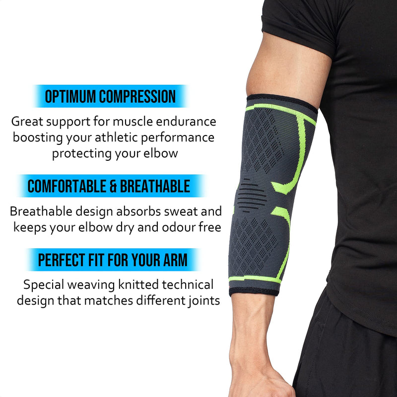 360 Relief - Compression Elbow Support For Men And Women | Splint Joint Pain Relief Tendonitis Tennis Golf Workout Weight Lifting | Large Green With Mesh Laundry Bag | - NewNest Australia