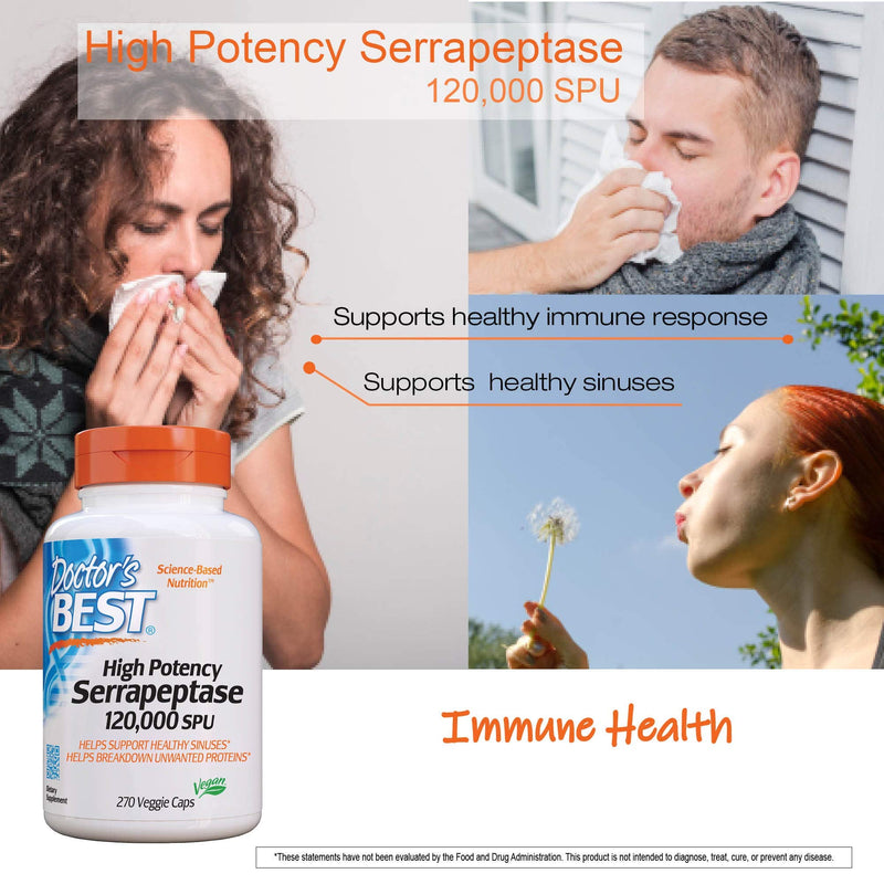 Doctor's Best High Potency Serrapeptase, Non-GMO, Gluten Free, Vegan, Supports Healthy Sinuses, 120,000 SPU, 90 Count - NewNest Australia