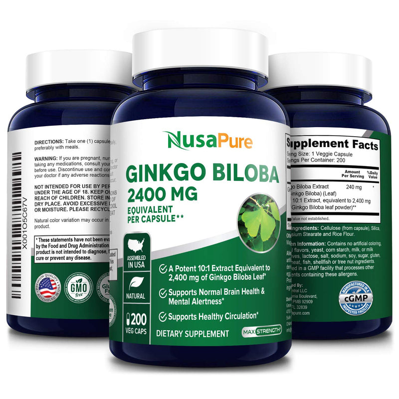 Ginkgo Biloba Extract 2400 mg Per Veggie Caps 200 Capsules (Vegetarian,Non-GMO, Gluten Free & Extract 10:1) - NewNest Australia