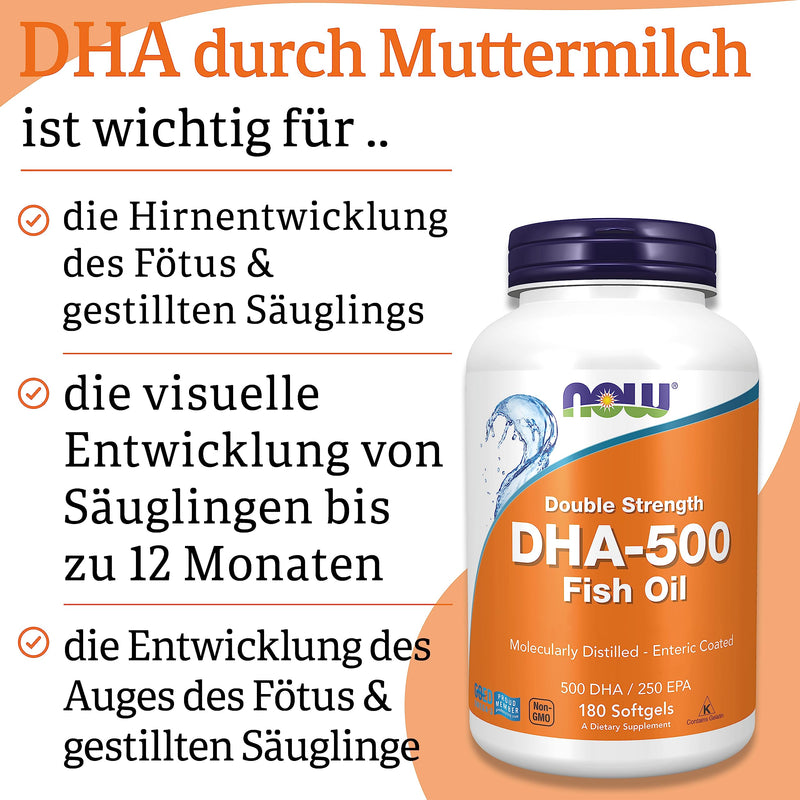 Now Foods, DHA-500, double strength, 180 soft capsules, laboratory tested, fish oil, EPA, vitamin E, gluten free, non-GMO 180 pieces (pack of 1) 263.48 - NewNest Australia