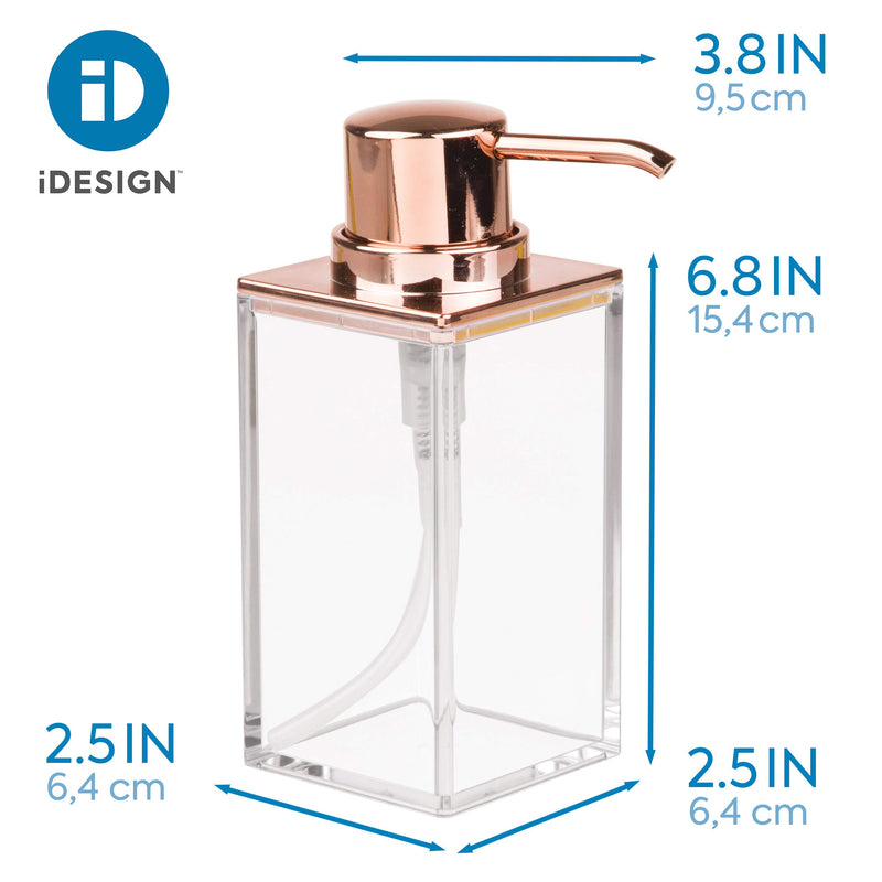 iDesign Clarity Plastic Soap Dispenser Pump for Body Moisturizer, Sanitizer or Aromatherapy Lotion in Bathroom, Kitchen, Bedroom, Vanity, 2.5" x 3.75" x 6.08", Rose Gold - NewNest Australia