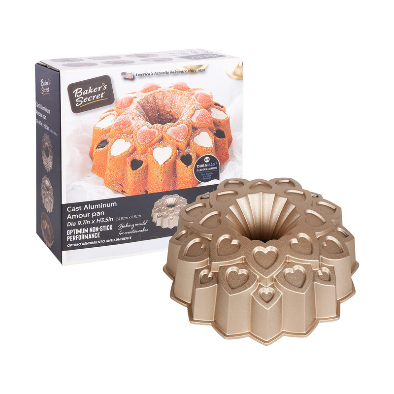 Baker's Secret Bunt Pan 9" Amour, Extra Thick Cast Aluminum Bundt Cake Pan Baking Pan,2 Layers Non-stick Coating For Easy Release, Baking Supplies- 10cup Cast Aluminum Collection - NewNest Australia