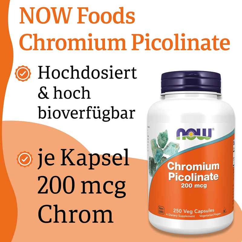 Now Foods, Chromium Picolinate, 200 mcg, 250 vegan capsules, laboratory tested, trace element, chromium, gluten-free, soy-free, vegetarian undiminished 250 pieces (pack of 1) - NewNest Australia