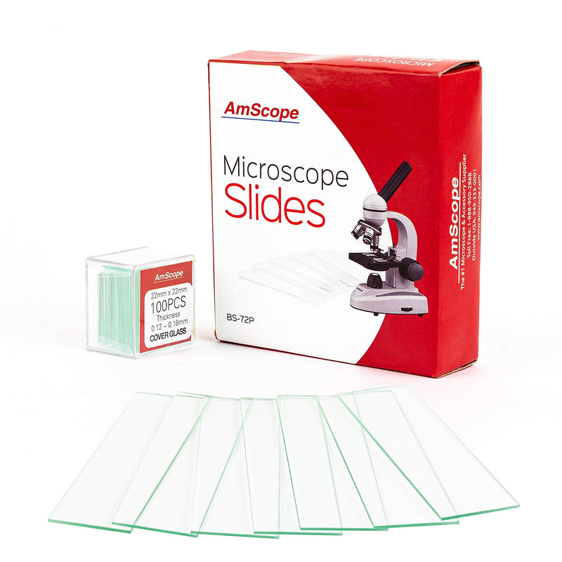 AmScope BS-72P-100S-22 72 Pieces of Pre-Cleaned Blank Microscope Slides and 100 Pieces of 22x22mm Square Coverslips Cover Glass - NewNest Australia