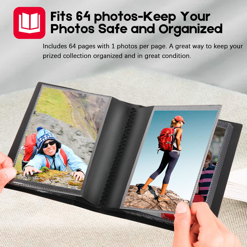 Small Photo Album 5x7 Holds 64 Photos Black Inner Page with Strong Elastic Band, 5x7 Mini Book Photo Pictures Album for Artwork, 5x7 Picture Storage, Kids Art Storage, Postcards, Drawings (Black) 1Pack - NewNest Australia