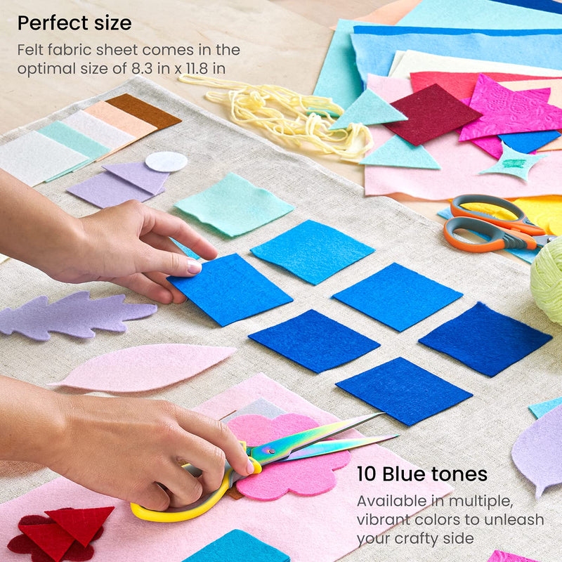 Arteza Blue Felt Fabric Sheets, Set of 50, 8.3 x 11.8 inches, 10 Tones, Soft and Stiff Felt Squares for Creating Toys, Home Decor, Sewing and Craft Projects 10 Blue Tones - NewNest Australia