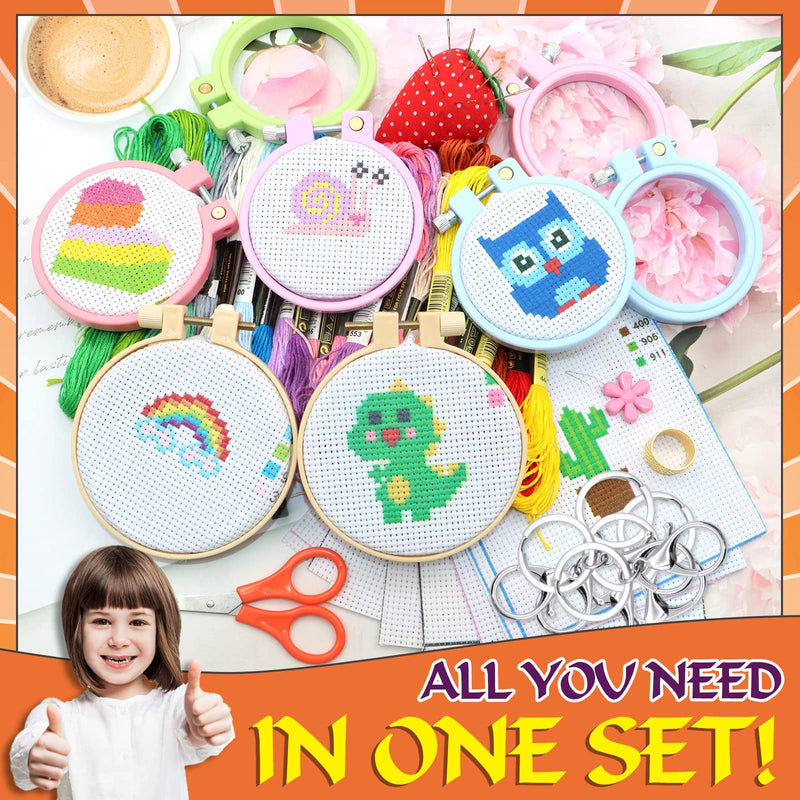 ZOCONE 12 PCS Cross Stitch Kits for Kids 7-13, Cross Stitch Beginner Kits with Instructions, Keychains, Embroidery Hoops and Tools, Needlepointing Kits for Backpack Charms, Cross Stitch Ornaments Kit - NewNest Australia