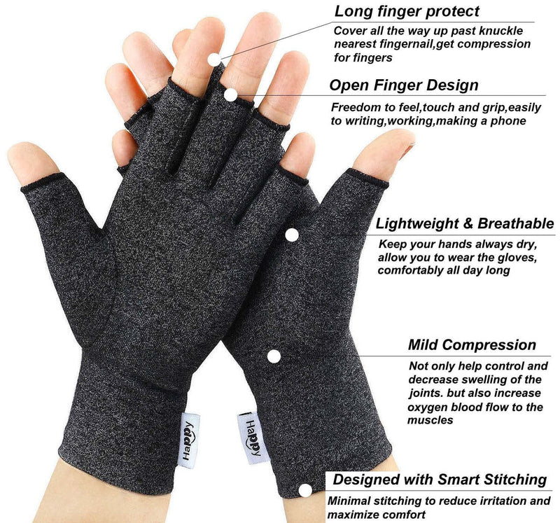2 Pairs Arthritis Gloves, Compression Gloves for Rheumatoid & Osteoarthritis,Joint Pain Relief, Carpal Tunnel Wrist Support,Computer Typing,Fingerless Gloves for Women (Black, Large) Black Large (Pack of 4) - NewNest Australia