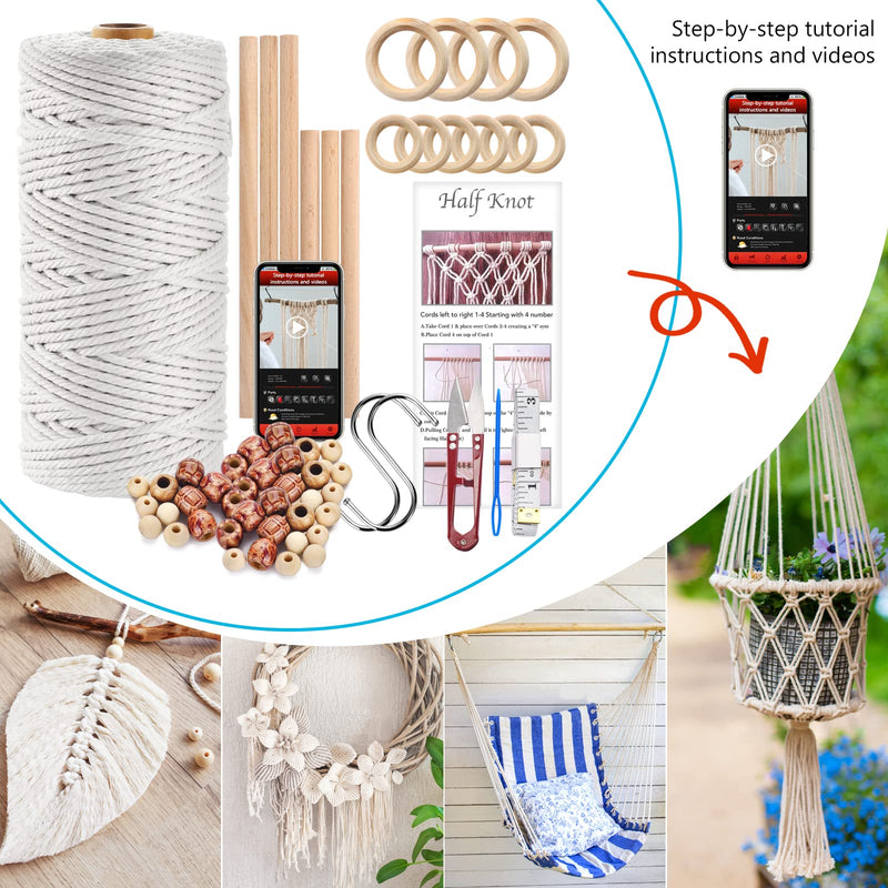 Hdviai 121Pcs Macrame Kit, Macrame Supplies 3mm x 109Yards Macrame Cord for Macrame Kits for Adults Beginners, with Accessories Like 100Pcs Beads and 10Pcs Wooden Rings for Macrame Plant Hanger Kit 3MM x 109Yards Kit - NewNest Australia