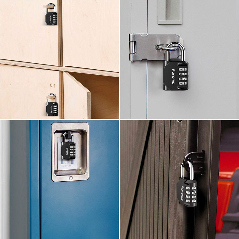 Puroma 4 Pack Combination Lock 4 Digit Outdoors Padlock for School Gym Locker, Sports Locker, Fence, Toolbox, Case, Hasp Storage (Black) Black - NewNest Australia