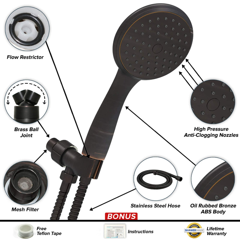 ShowerMaxx, Luxury Spa Series, 4 inch High Pressure Hand Held Shower Head with Long Stainless Steel Hose, MAXX-imize Your Shower with Showerhead in Oil Rubbed Bronze Finish Oil-Rubbed Bronze - NewNest Australia