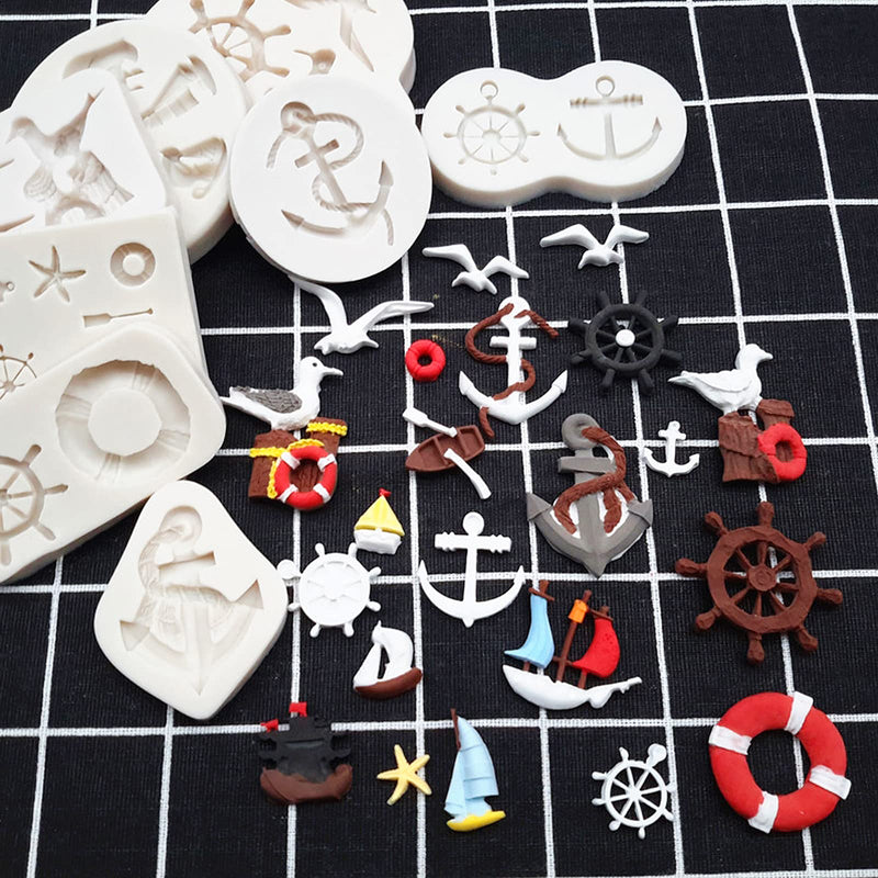 Anchor and Rudder Fondant Moulds ( 5 Pcs ), Seagull Sailing Boat Hook Cake Decoration Silicone Mold, Used for Cupcake Decoration, Sugar Craft Glue, Chocolate, DIY Polymer Clay Molds for Children Anchor & Rudder Fondant Molds(LJ93) - NewNest Australia