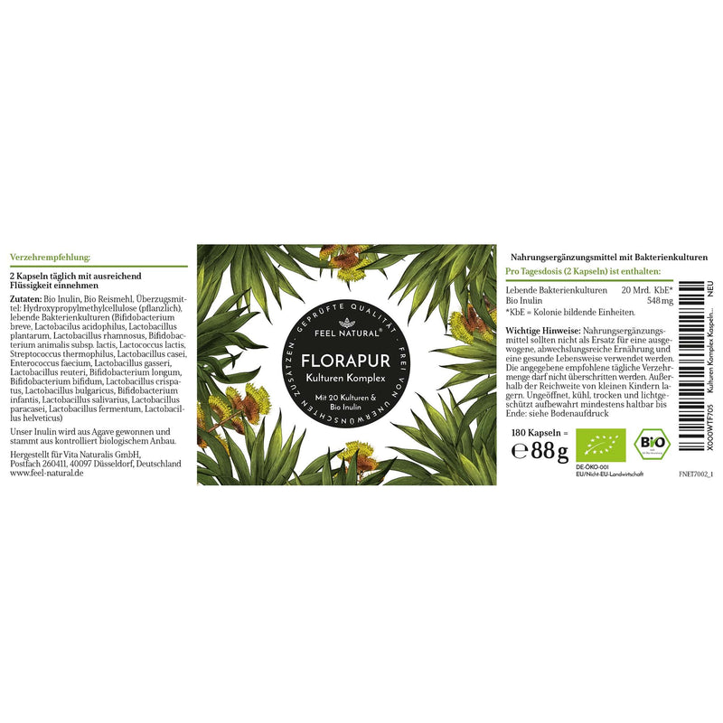 Florapur Cultures Complex (Complex Cultures) ‚ 18 Strains Of Bacteria, 180 Vegan Enteric Coated Capsules. No Unwanted Additives. Laboratory Tested, Vegan And Made In Germany - NewNest Australia