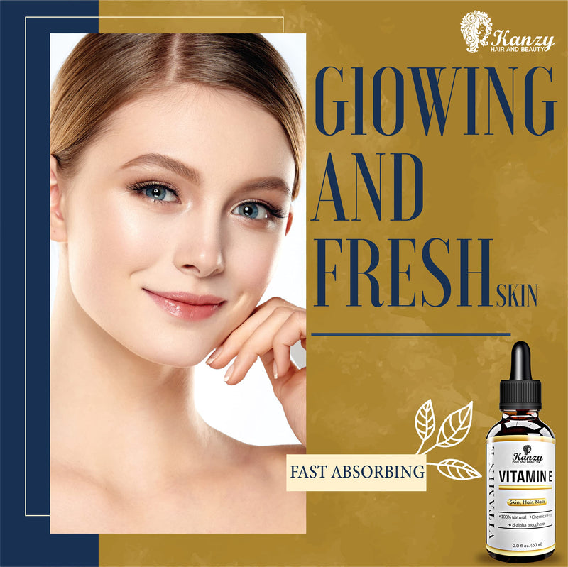 Kanzy Vitamin E Oil for Face & Skin 100% Naturally Sourced Plant-Based Organic Pure Vitamin E Oil for Hair d-Alpha-tocopherol Body Oil for Women & Men, Strengthens & Moisturizes Nails 60ml Body Oil - NewNest Australia