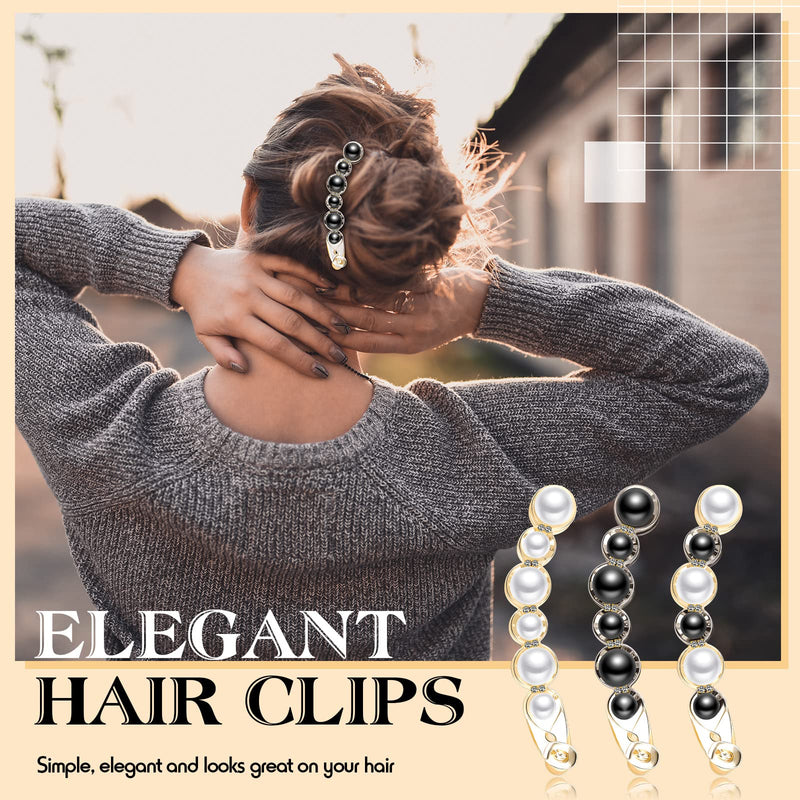 3 Pcs Pearl Banana Hair Barrettes, Artificial Pearl Rhinestone Banana Clips Acrylic Banana Hair Clips Elegant Ponytail Hair Barrettes Hair Accessories for Women Girls Thick Fine Hair - NewNest Australia