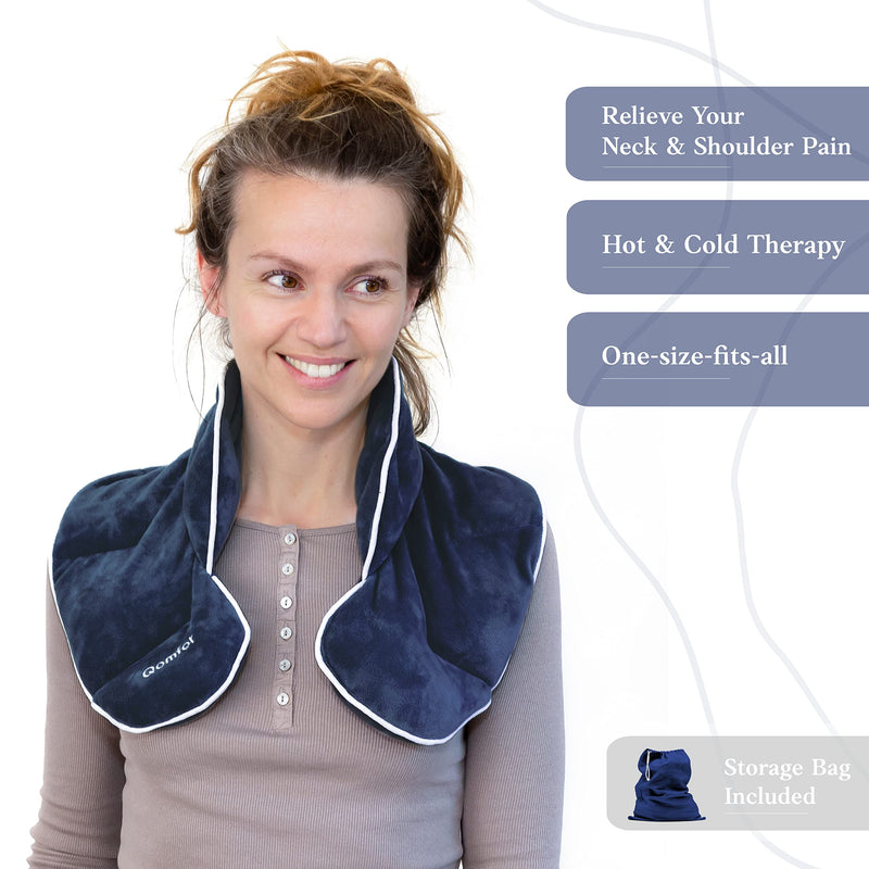 Qomfor grain pillow neck shoulder - heat pillow microwave - wheat and lavender filled - grain pillow microwave for pain relief, neck shoulder, back - dark blue - NewNest Australia