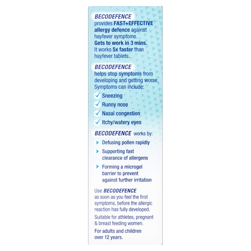 Becodefence, Nasal Spray – AllergyHay Fever Defence from the First Signs of Symptoms – Gets to Work in 3 Minutes NonDrowsy 120 Sprays, 20 ml Adult - NewNest Australia