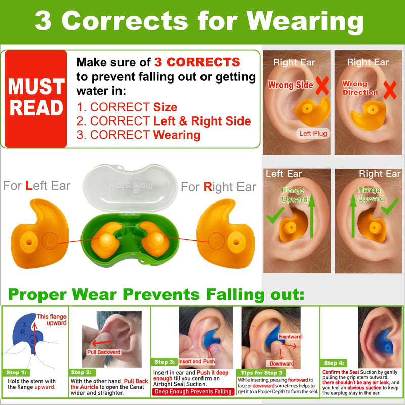 Waterdam Swimming Ear Plugs Waterproof Ultra Comfortable Prevent Float Earplugs (Size 2+3: Small Medium Ears For Men (Green) And Medium Ears Teen Women (Blue) - NewNest Australia