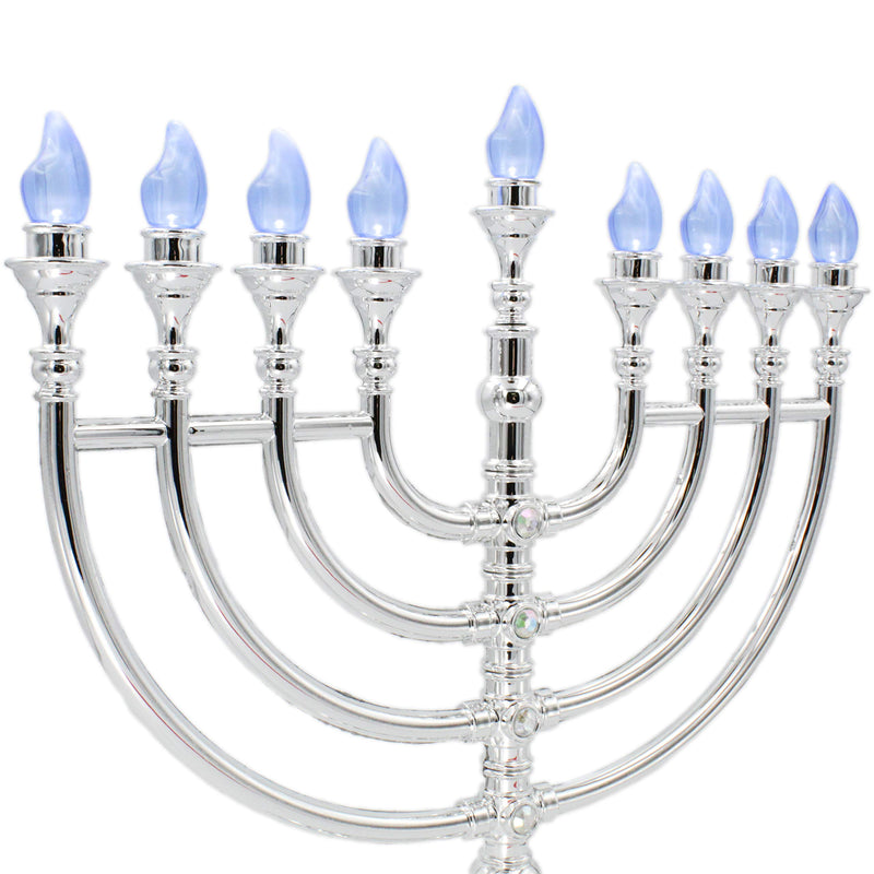 NewNest Australia - The Dreidel Company Traditional LED Electric Silver Hanukkah Menorah with Crystals (ElectroSilver Hanukkah Menorah with Crystals) Electrosilver Hanukkah Menorah With Crystals 