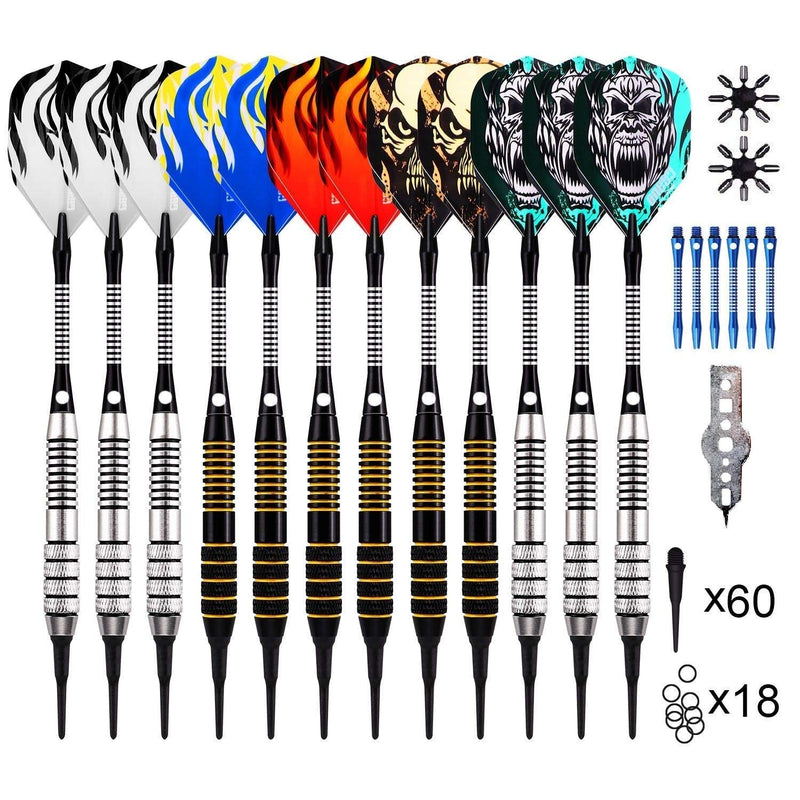 ONE80 Soft Tip Darts Set, 16grams, 12 Pack Steel/Brass Barrel, with Extra Flights, Aluminum Shafts, Flight Protectors and Tool Kit Steel Barrel - NewNest Australia
