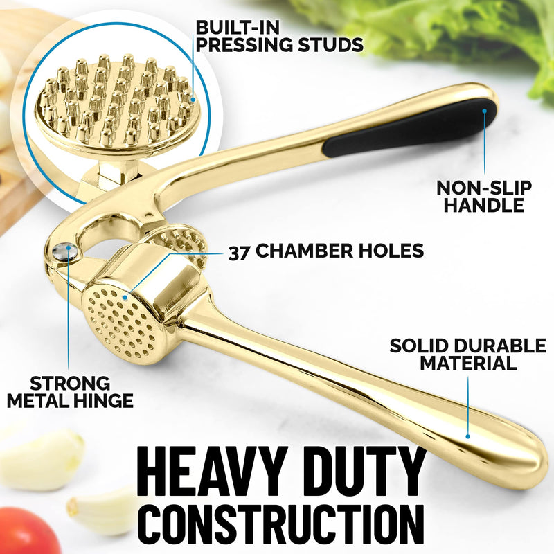 Zulay Kitchen Garlic Press With Soft, Easy To Squeeze Ergonomic Handle - Garlic Mincer Tool With Sturdy Design Extracts More Garlic Paste - Easy To Clean Garlic Crusher And Ginger Press (Gold) Gold - NewNest Australia