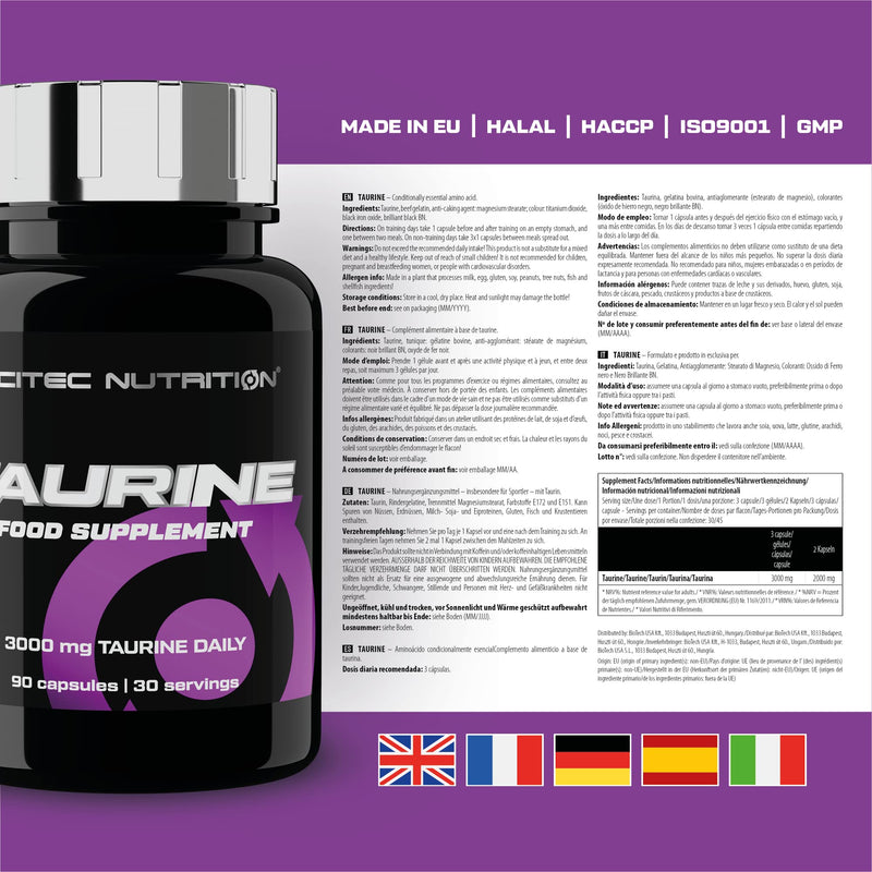Scitec Nutrition Taurine, nutritional supplement capsules with taurine, 90 capsules - NewNest Australia