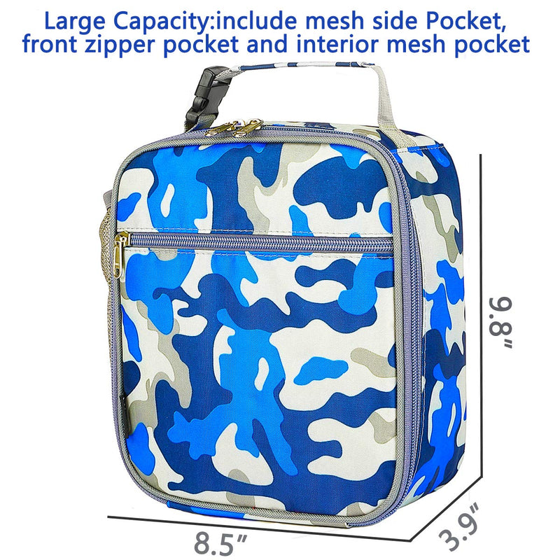 NewNest Australia - Kids Lunch box Insulated Soft Bag Mini Cooler Back to School Thermal Meal Tote Kit for Girls, Boys by FlowFly,Camo Blue Camo 