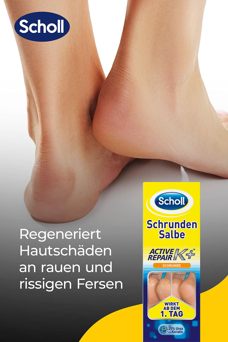 Scholl Cracked Ointment Active Repair K+, 25 ml - with 25% urea and with keratin - regenerates skin damage - against dry and cracked heels - works from the 1st day 25 ml (pack of 1) - NewNest Australia