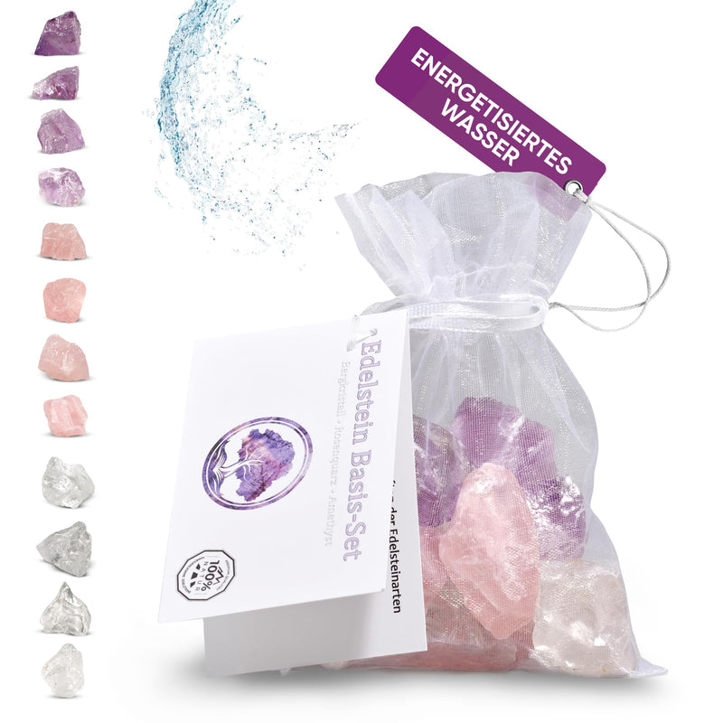 PURAJA gemstone water basic set for water revitalization | Premium Crystals | Natural stone base mix: rose quartz, amethyst, rock crystal 250 g (pack of 1) - NewNest Australia