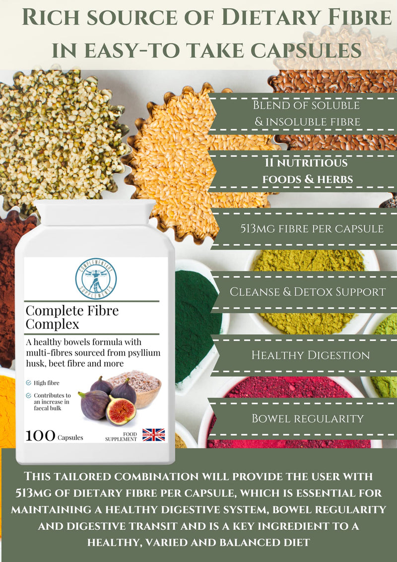 Complementary Supplements | Complete Fibre Complex | Dietary Fibre & Herbal Formula | Psyllium Husk | Prune Juice | Sugar Beet | Flaxseed | Fenugreek | Vegan | 100 Capsules - NewNest Australia