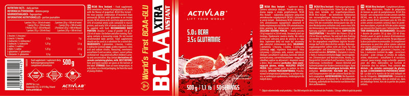 Activlab Bcaa Xtra Instant 500G 5000Mg Amino Acids 3500Mg L Glutamine Muscle Growth Supplement Regeneration Endurance Bodybuilding Optimum Grapefruit Flavor Bcaa 2 1 1 Including Measuring Cup - NewNest Australia