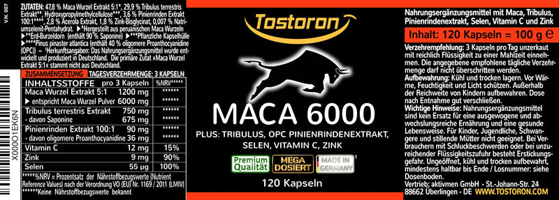 Tostoron Maca 6000 High Dosage - Get The Tostoron Hammer Directly To Your Home. 120 Capsules, Plus Tribulus, Pine Bark Extract, Vitamin C, Selenium, Zinc - Laboratory Tested, 1 Tin (1 X 100 G) - NewNest Australia