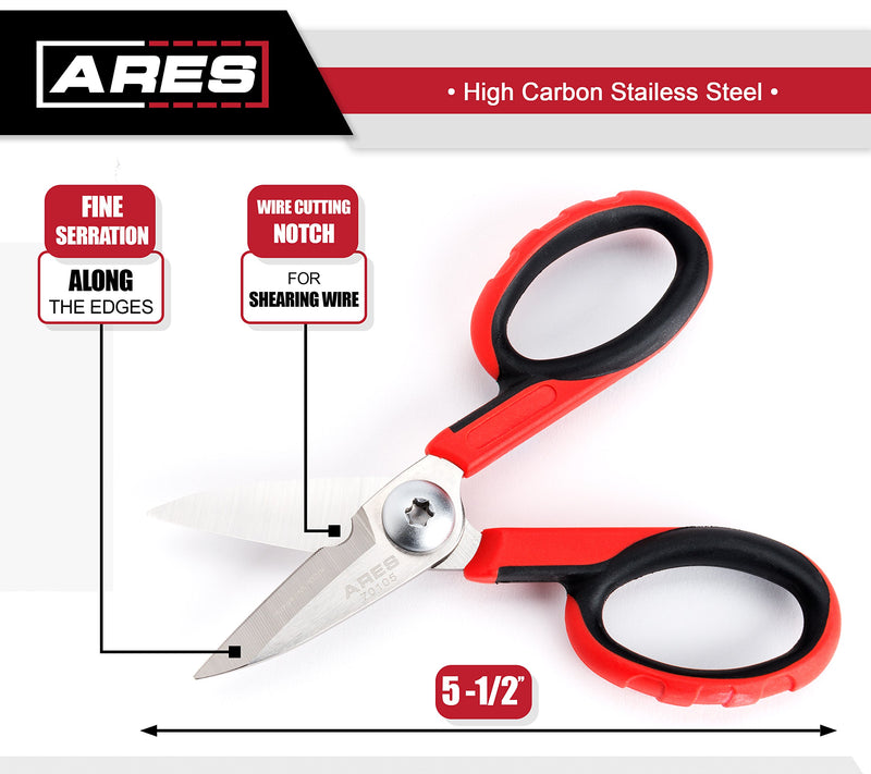 ARES 70105 - 5 1/2-Inch Multi-Purpose Heavy Duty Shears - Finely Serrated High Carbon Stainless Steel Blades - Cuts Wire, Insulation, Soft Cable and More - NewNest Australia