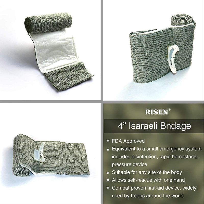 RISEN Israeli Bandage Vacuum Sterile Compression Bandages for First Aid Emergency Battle Wound Dressing Self-Rescue (4 Inch-1 Pack) 4 Inch-1 Pack - NewNest Australia