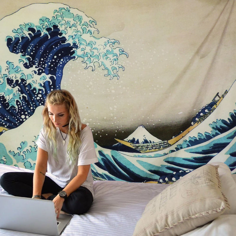 NewNest Australia - Martine Mall Tapestry Wall Tapestry Wall Hanging Tapestries The Great Wave Off Kanagawa Katsushika Hokusai Thirty-six Views Mount Fuji Tapestry Wall Art (The Great Wave Off Kanagawa, 51" x 59") 51.2" x 59.1" 