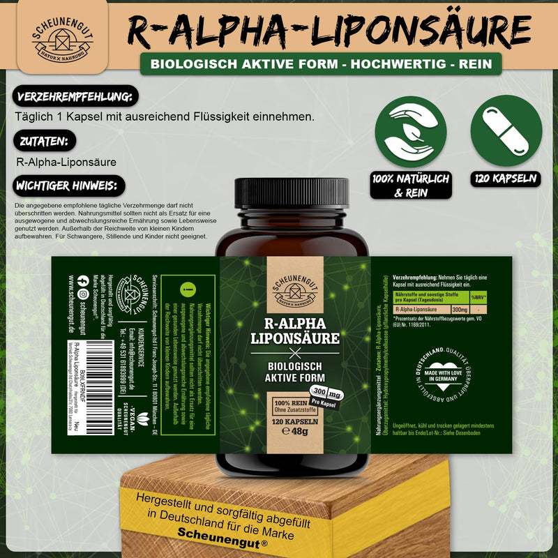Alpha Lipoic Acid - 300Mg - Important: Certified Laboratory Tested & Vegan I 120 Capsules R Alpha Lipoic Acid I Body'S Own Form = Optimal Bioavailability I From De I Scheunengut - NewNest Australia