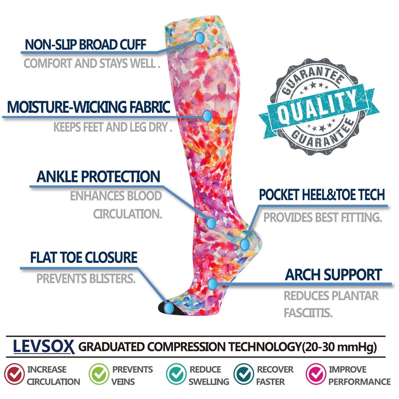 Compression Socks Women and Men, 20-30mmHg, Best for Nurses, Travel, Pregnancy 3 Pairs Printing Small - NewNest Australia