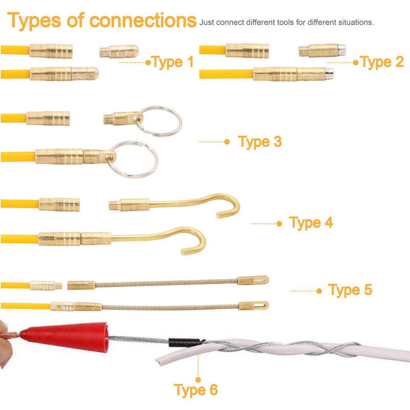 Jeemitery 24 Feet Fiberglass Fish Tape Cable Rods, Electrical Wire Running Pull/Push Kit | Fishing Feeder Pole Sticks Snake Tool for Coaxial Wall Wiring - NewNest Australia