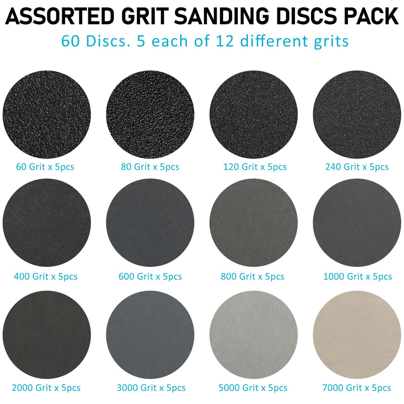 LotFancy 3 Inch Wet Dry Sanding Disc, 60pcs 60 to 7000 Grit, Silicon Carbide Hook and Loop Sandpaper with 1/4” Backing Pad and Foam Buffering Pad, for Automotive Wood Polishing & Finishing - NewNest Australia