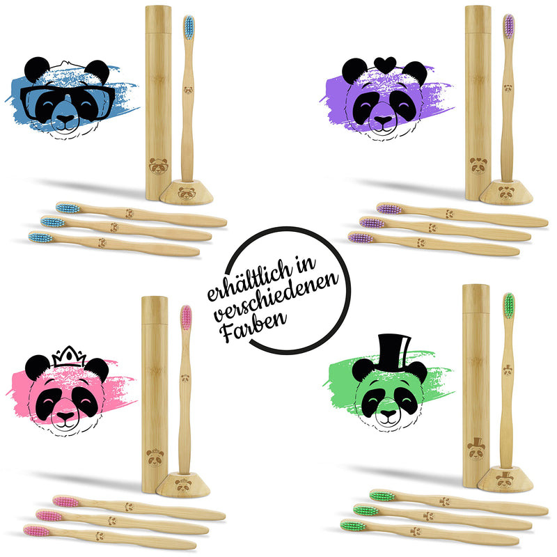 Bamboo Toothbrush Travel Set | Includes Case And Stand Uniform Design | Adorable Panda Motifs | Brush Your Teeth Without Confusion | Bamboo Travel Set | Toothbrushes Made Of Bamboo Wood (Panda Papa) Panda Papa - NewNest Australia