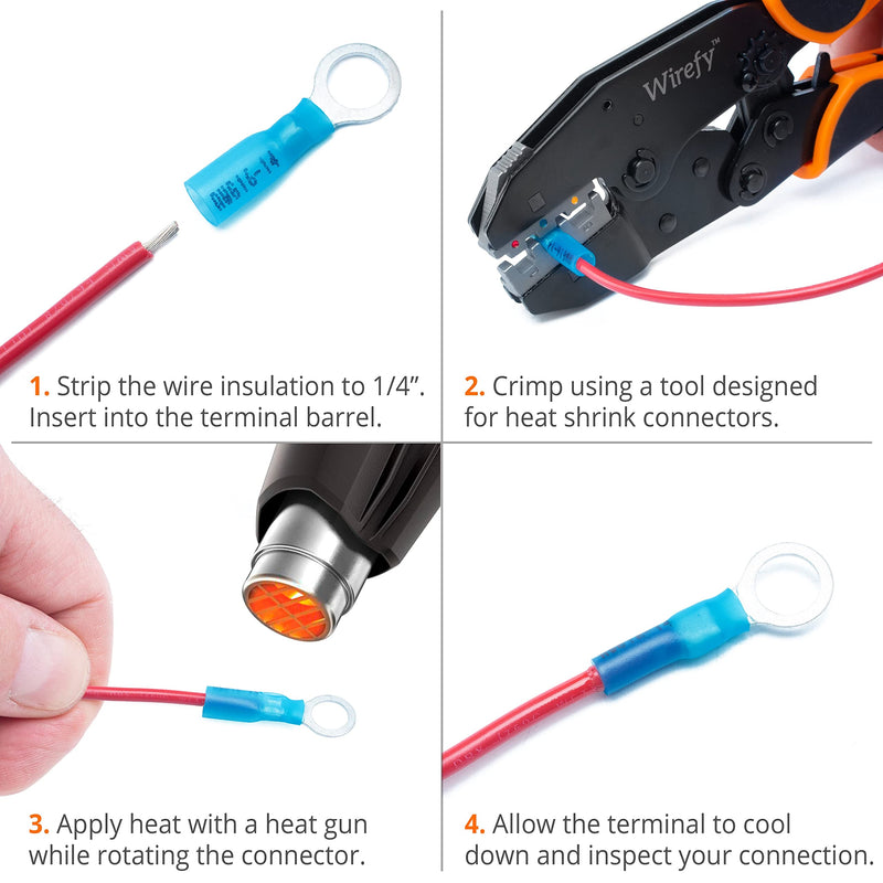 Wirefy 130 PCS Heat Shrink Ring Terminals 1/2" - Marine Grade Ring Connectors - Eyelet Wire Connectors - Large Ring Terminals - Blue 16-14 AWG Ring 1/2" Blue 16-14 Gauge - NewNest Australia