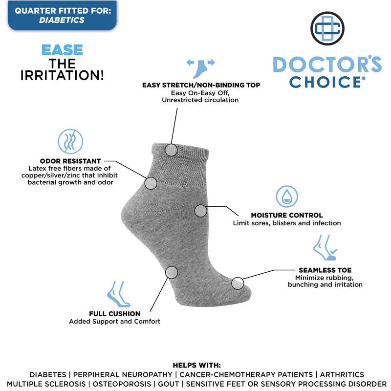 Doctor's Choice Women's Diabetic Ankle Socks, Non-Binding, Circulatory, Cushioned, 4 Pack, Black, Shoe Size 6-10, Sock Size 9-11 Black/Ankle Medium - NewNest Australia