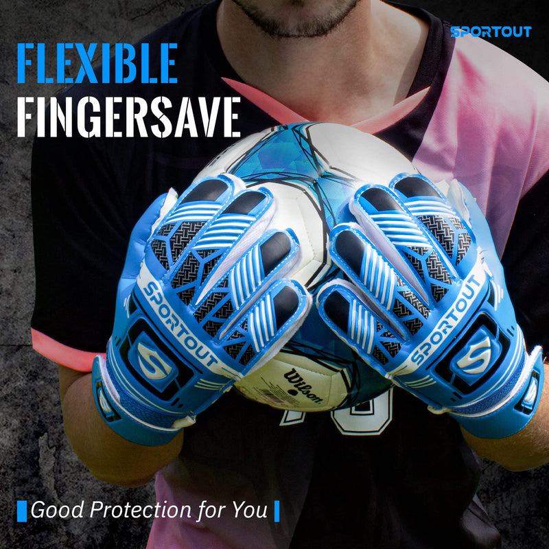 Sportout Goalie Gloves, Goalkeeper Gloves with Fingersave, Soccer Gloves, Breathable Soccer Goalie Gloves, 4mm Latex, for Kids Youth and Adult Blue 8 - NewNest Australia