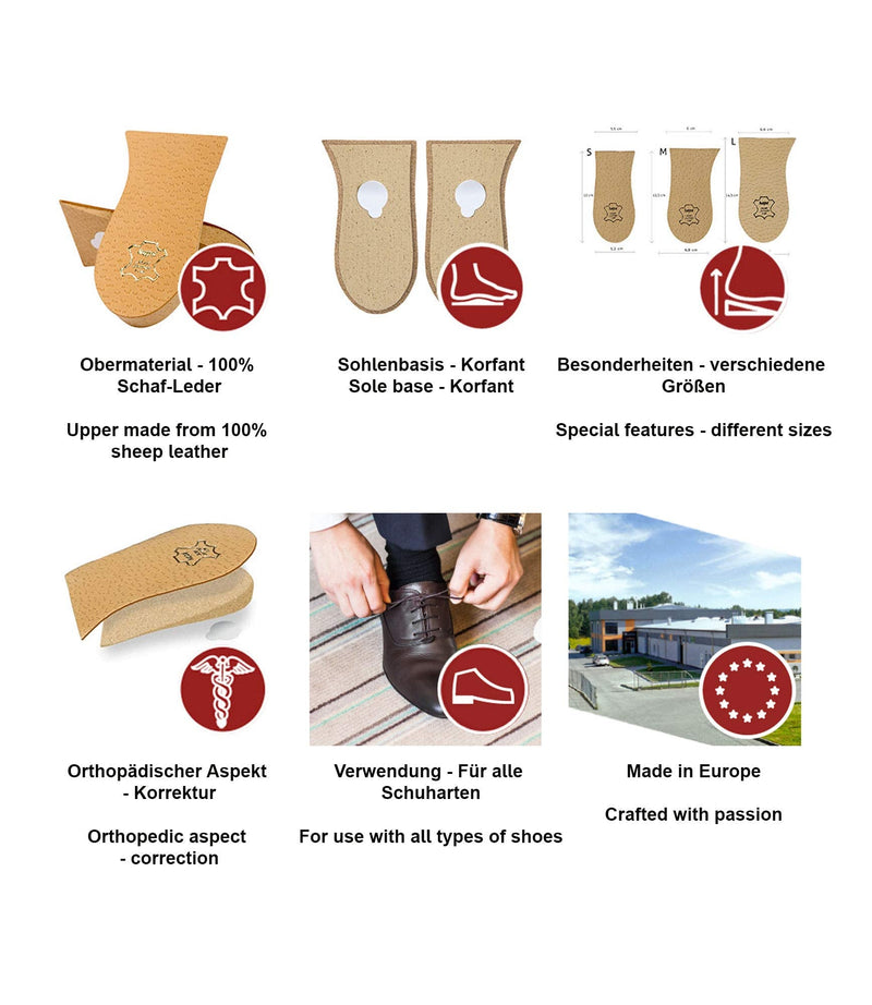 Heel Lift Elevator, Heel Raise, Heel Pad, Orthotic Wedge, Shoe Pad, Many Widths and Heights, Leather Cover, Kaps Topmed, Supplied to NHS, 2 Pieces Left and Right height 15 mm / 0.6 inch - size L - NewNest Australia