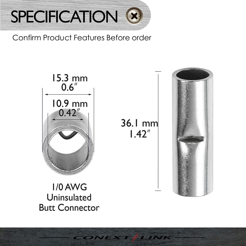 Conext Link BCU0-8 Uninsulated Butt Connector 8 Pack (1/0 Gauge) 1/0 Gauge - NewNest Australia